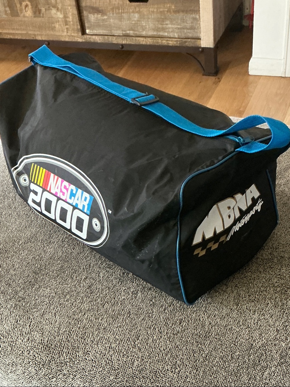 Nascar Black Duffel Bag with Blue Strap